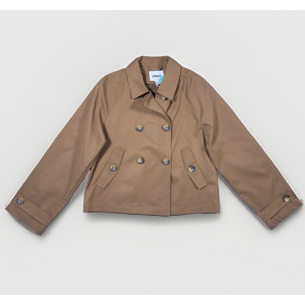 ONLY April Life Short Trench Coat Womens S Brown Double Breasted NWT